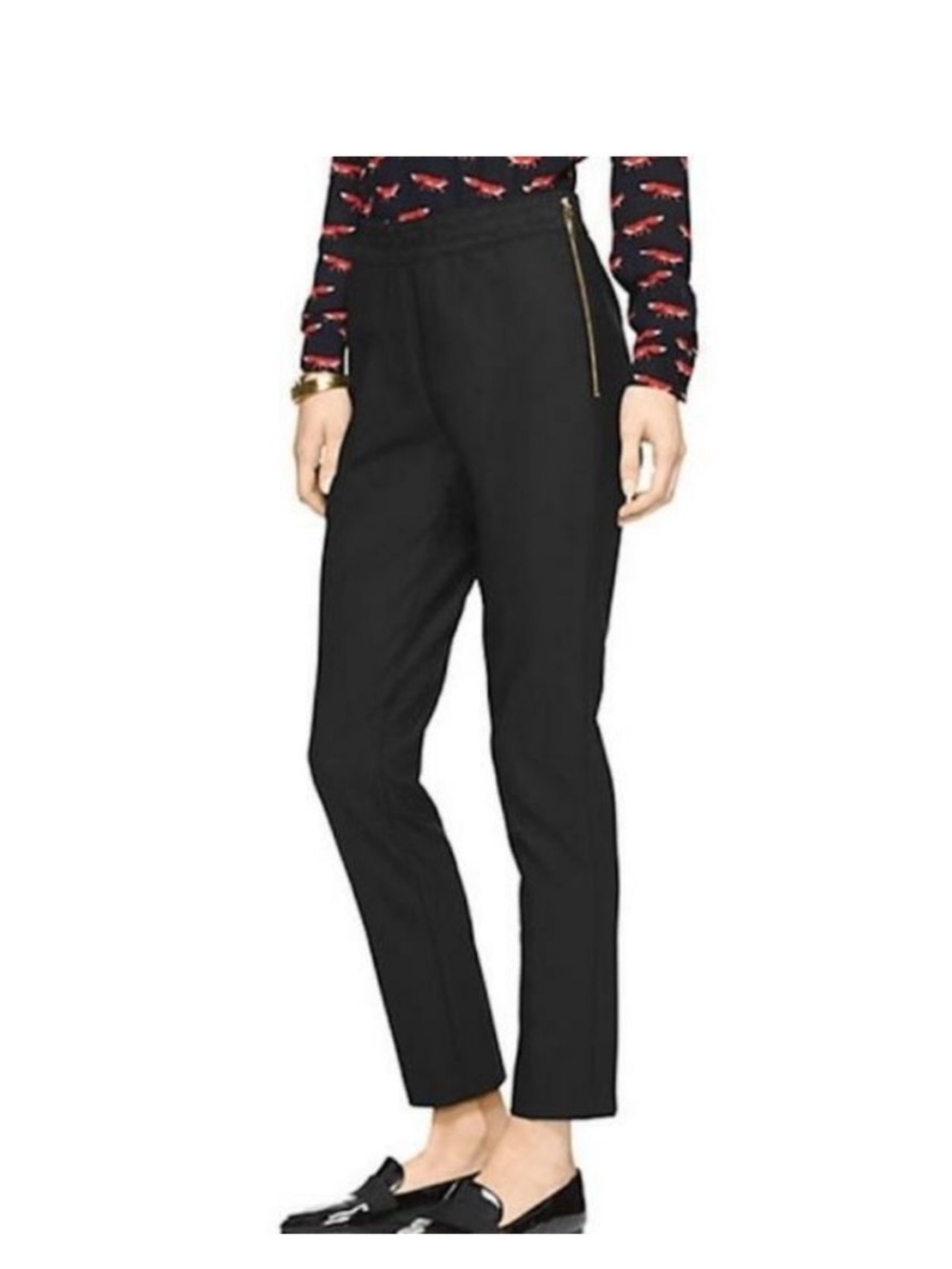 kate spade Black Slim Cigarette Pants with Gold Zipper